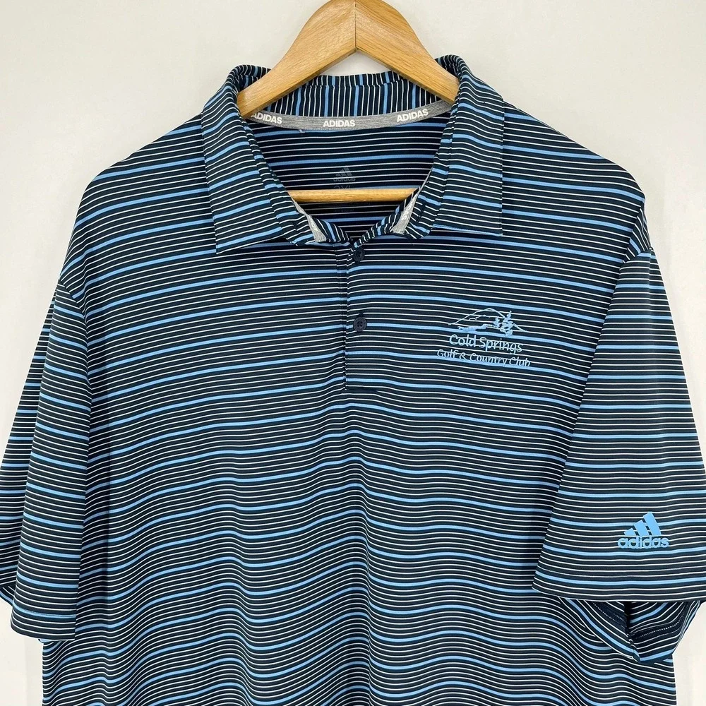 Adidas Mens 2XL Blue Striped Cold Springs Golf Country Club Polo Shirt